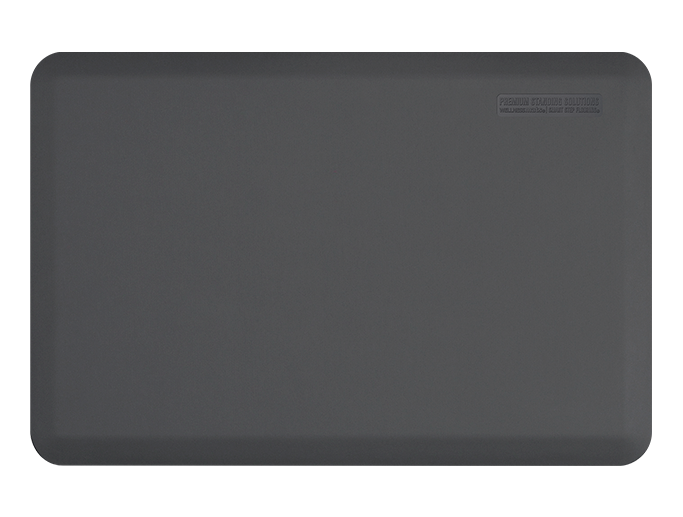 Overhead shot of a gray 3ft by 2ft Supreme mat.