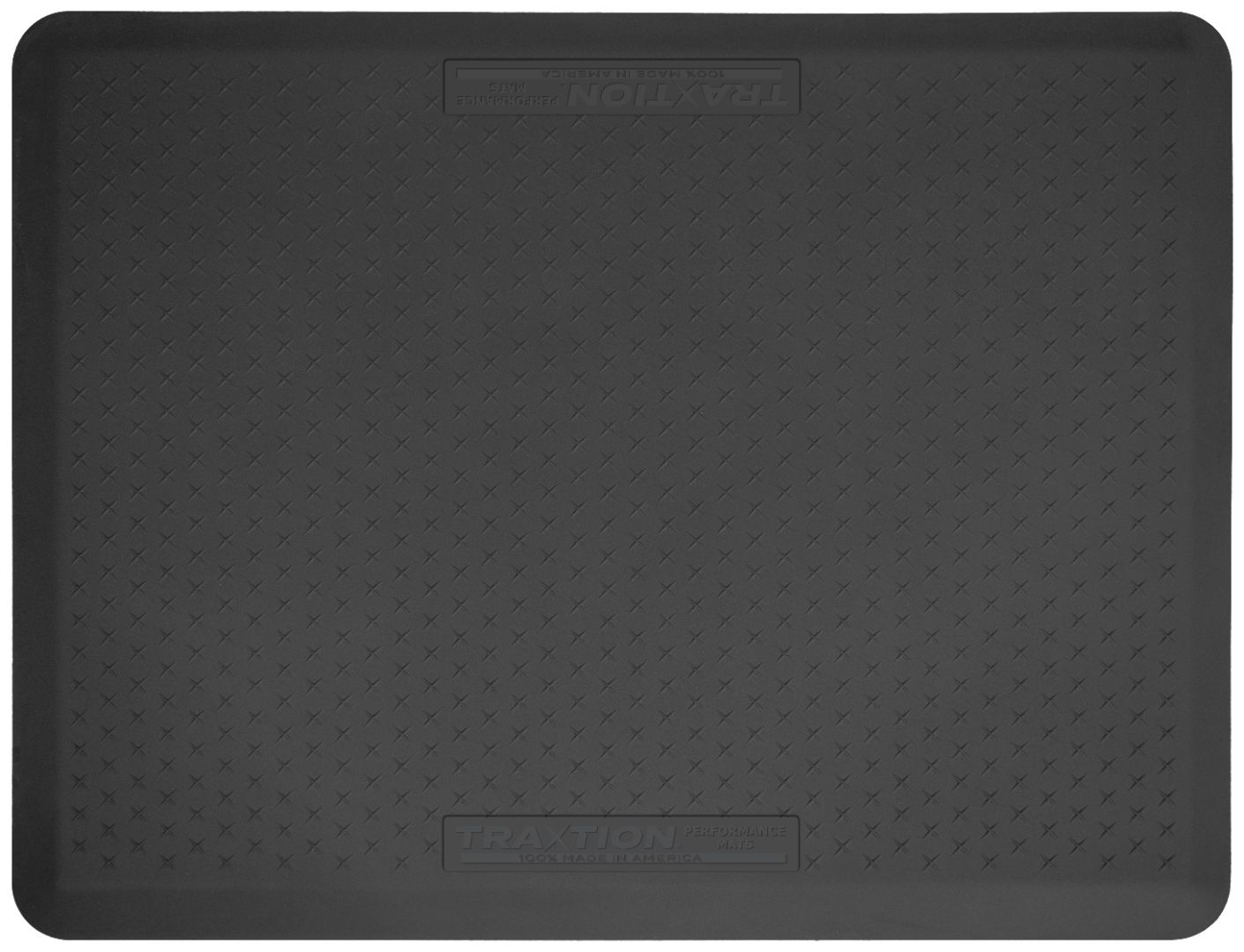 Above view of the top of a black Traxtion mat.